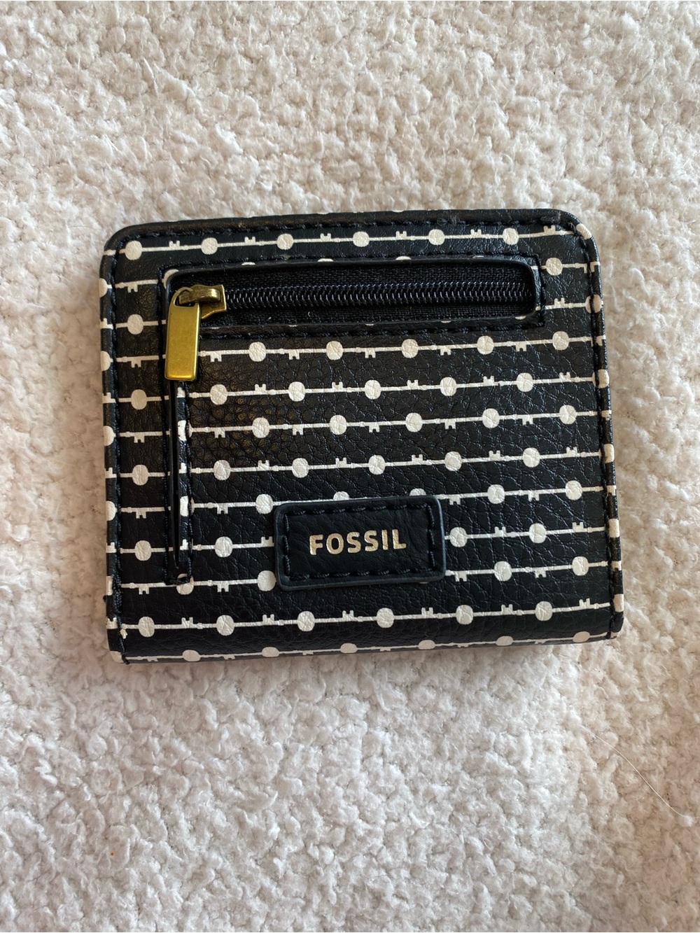 Fossil Black White Print Bifold Wallet Card Holder Coin Purse
